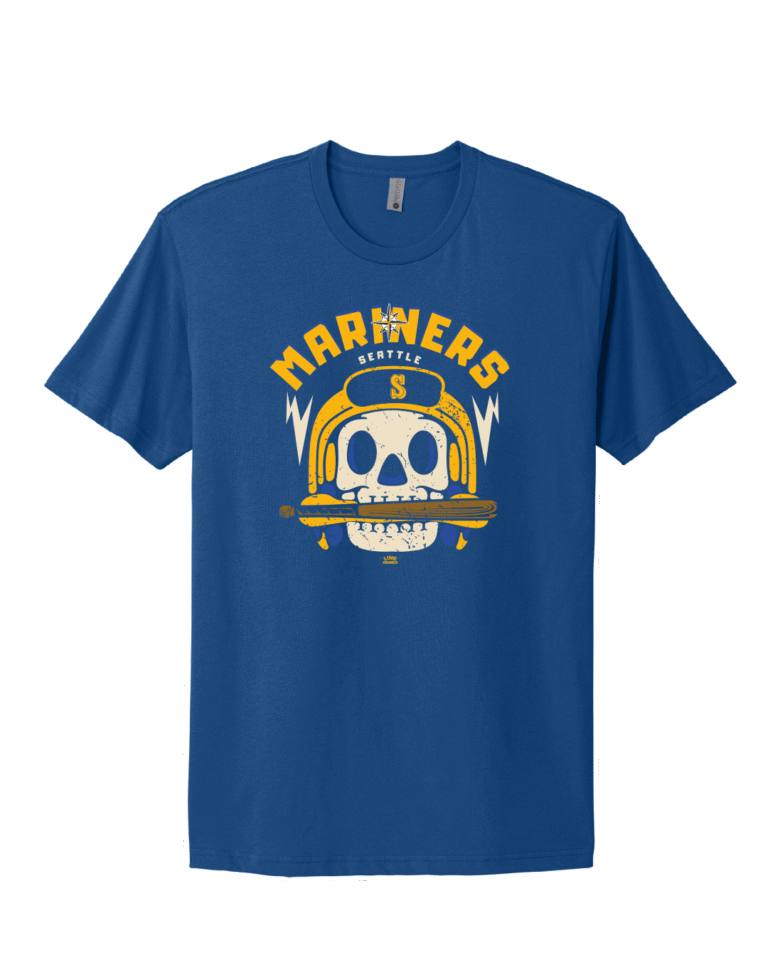 Mariners Skull T-Shirt – Seattle baseball-inspired skull and bat graphic on royal blue tee