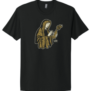 Molotov Mary T-Shirt – saint-like figure holding a Molotov on black cotton shirt